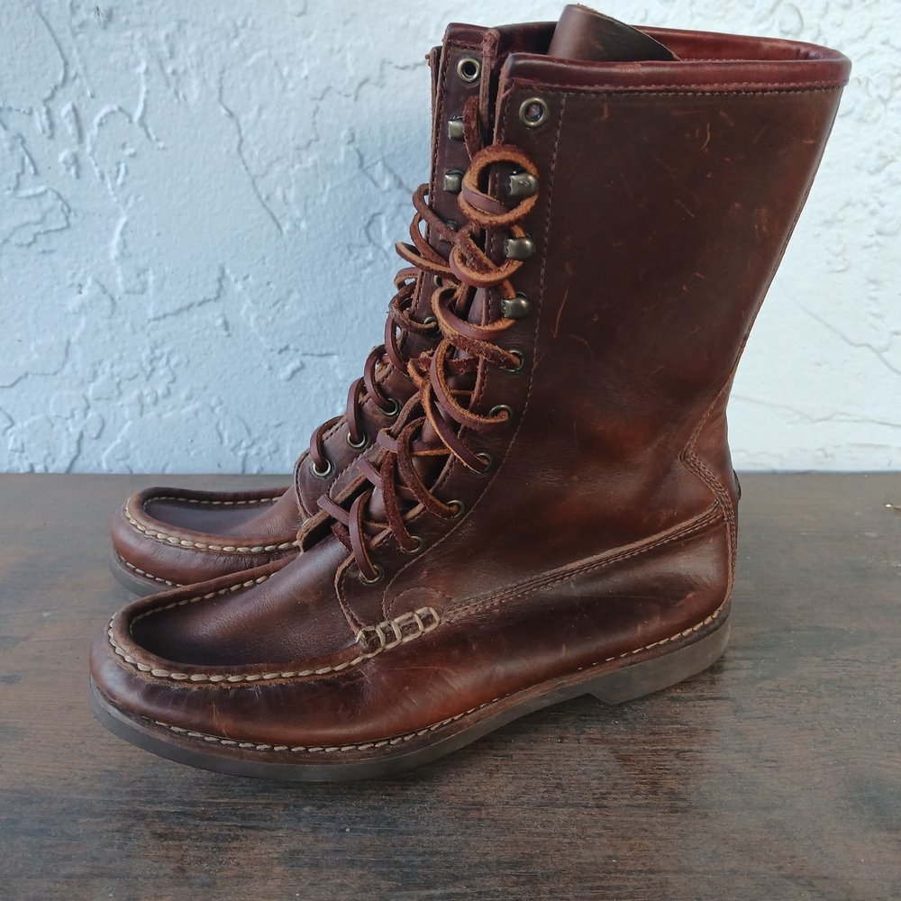 Polo Sport Ralph Lauren Leather Boots Brown Lace Up 8.5 B Moc Toe 90s Vtg Hike